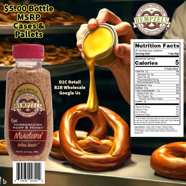mustard pouring over a soft pretzel and clicking through with nutritional information