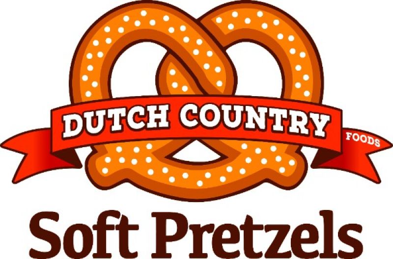 Large Orange brown twisted pretzel with Dutch Country Foods banner in red