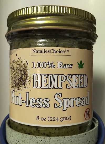 8oz Glass Jar of Hemp Seed Nut-less Spread available without peanuts