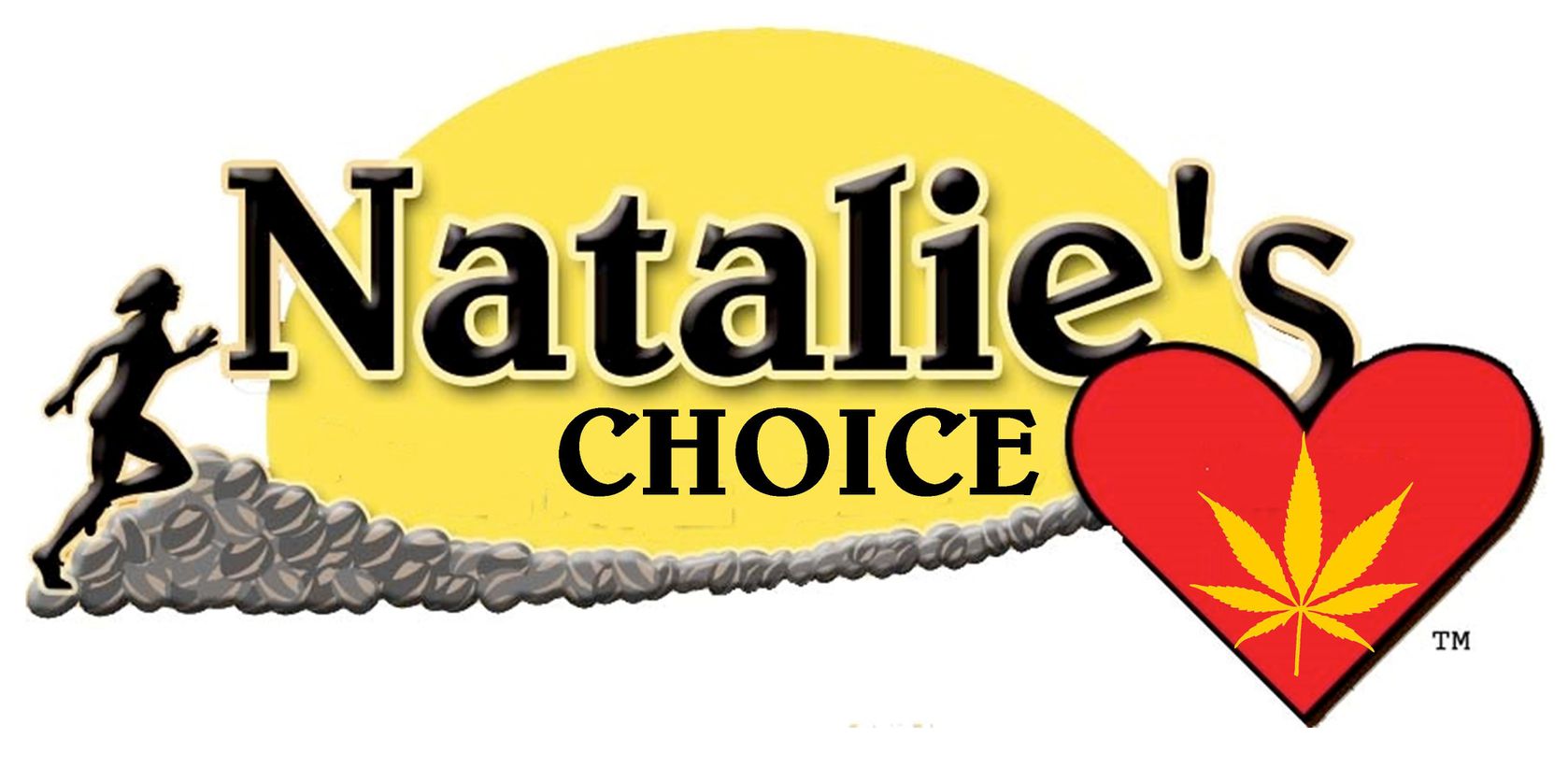 NataliesChoice Corporate Logo of girl running on hemp seed & sun rising with hemp leaf in heart