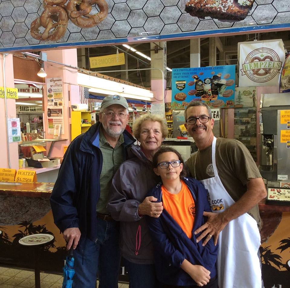 The Grandparents pose with Shawn & Natalie in front of Hempzel(tm) Stand in the York Fair.