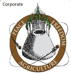 Corporate Logo Hemp millstone with hemp seeds spinning around it with a circle & hemp sprouts.