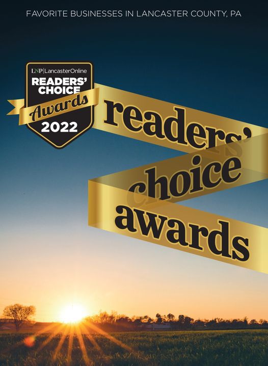 Sun rising with a black & gold banner for Reader's Choice Awards by the LNP News.