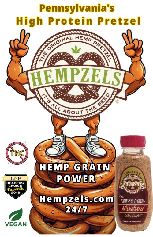 Hempzel Pretzel Brand Logo, Federal Trademarked since 1997 It's All About The Seed