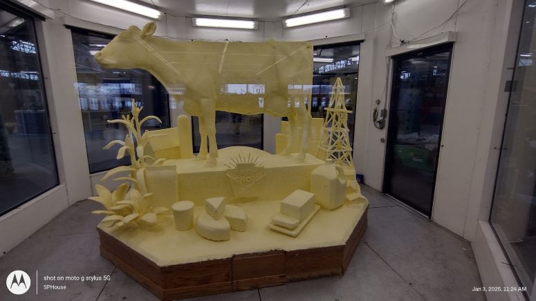 Butter is good for you and it comes from cows and the 2025 sculpture was a giant cow in the PA Market place