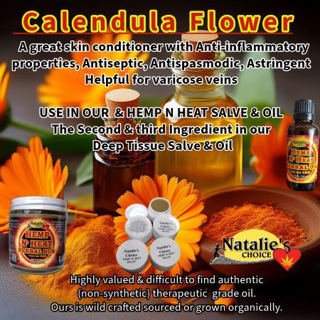 Calendula Flower grown organically or wild craft sourced is used in our Hemp N Heat deep tissue relief