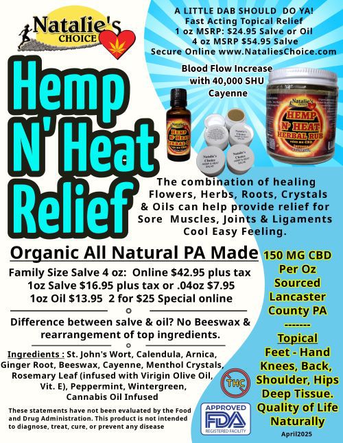 Rosemary Leaf is used in NataliesChoice Hemp N Heat topical oil and salve for quality of life.