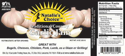 Sweet Garlic Jam Label with garlic gloves Natalieschoice girl running under sun and ingredients.