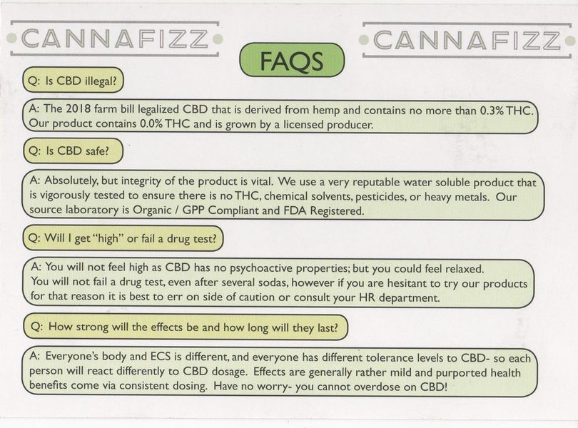 No images just questions and answer sentences about CBD & Cannafizz